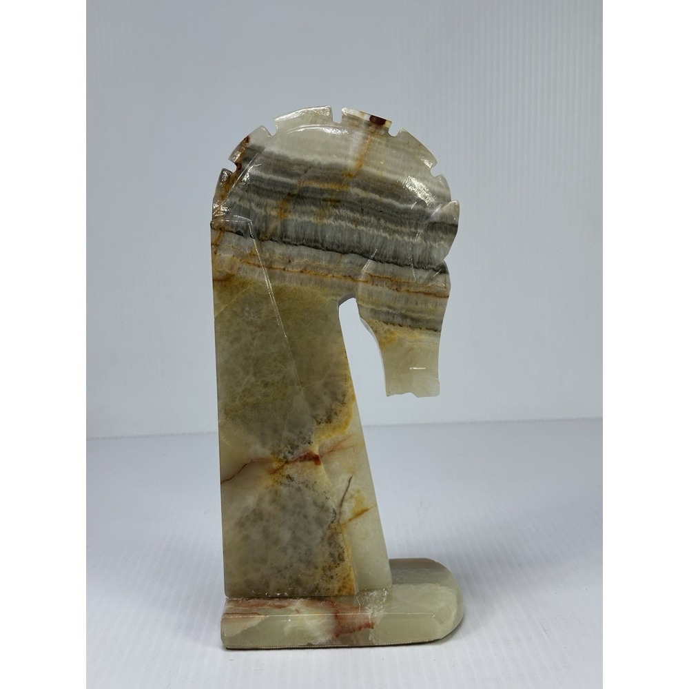 Vintage Knight Trojan Horse Head Large 10.5" Carved Onyx Marble Stone Bookend